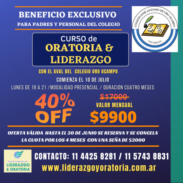 OFERTA VÁLIDA HASTA EL 30 DE JUNIO SE RESERVA Y SE CONGELA LA CUOTA POR LOS 4 MESES CON UNA SEÑA DE $2000 (1)